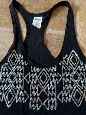 PINK Victoria's Secret Black Sequin Racerback Tank Top